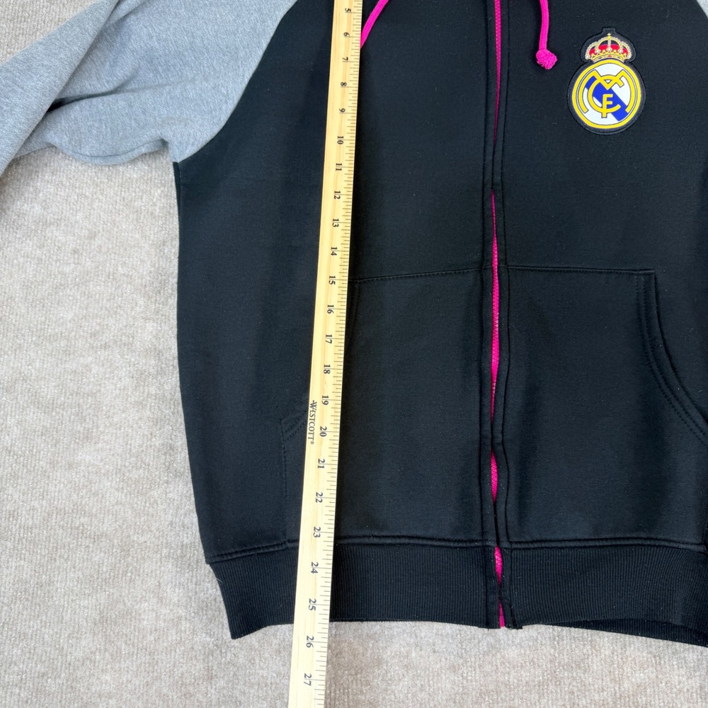 Real Madrid CF Full Zip Hoodie Mens Large Black Pink Soccer Club Crest Jacket - Picture 5 of 16